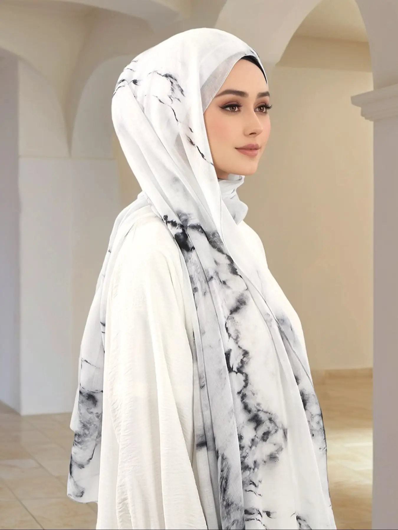 Women's Solid Color Tie Dye Long Scarf, Soft Modal Headscarf, Asymmetrical Design, Printed Pattern, Daily Wear & Special Occasions