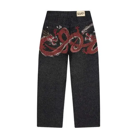 Red Dragon Print Jeans