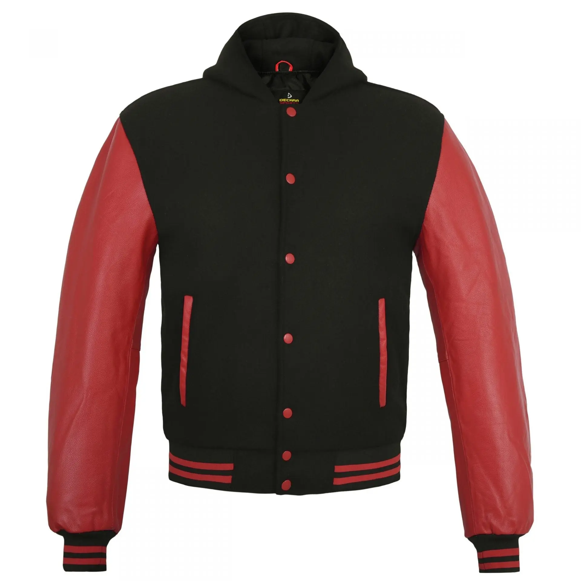 Deckra Women's Wool & Genuine Leather Letterman Jacket, Handmade College Varsity Outerwear with Embroidery and Long Sleeves, Coats, Varsity Jacket, Polyester, Baseball, Button, Pocket, Tops, Embroidered Patches, Longsleeves, Casual