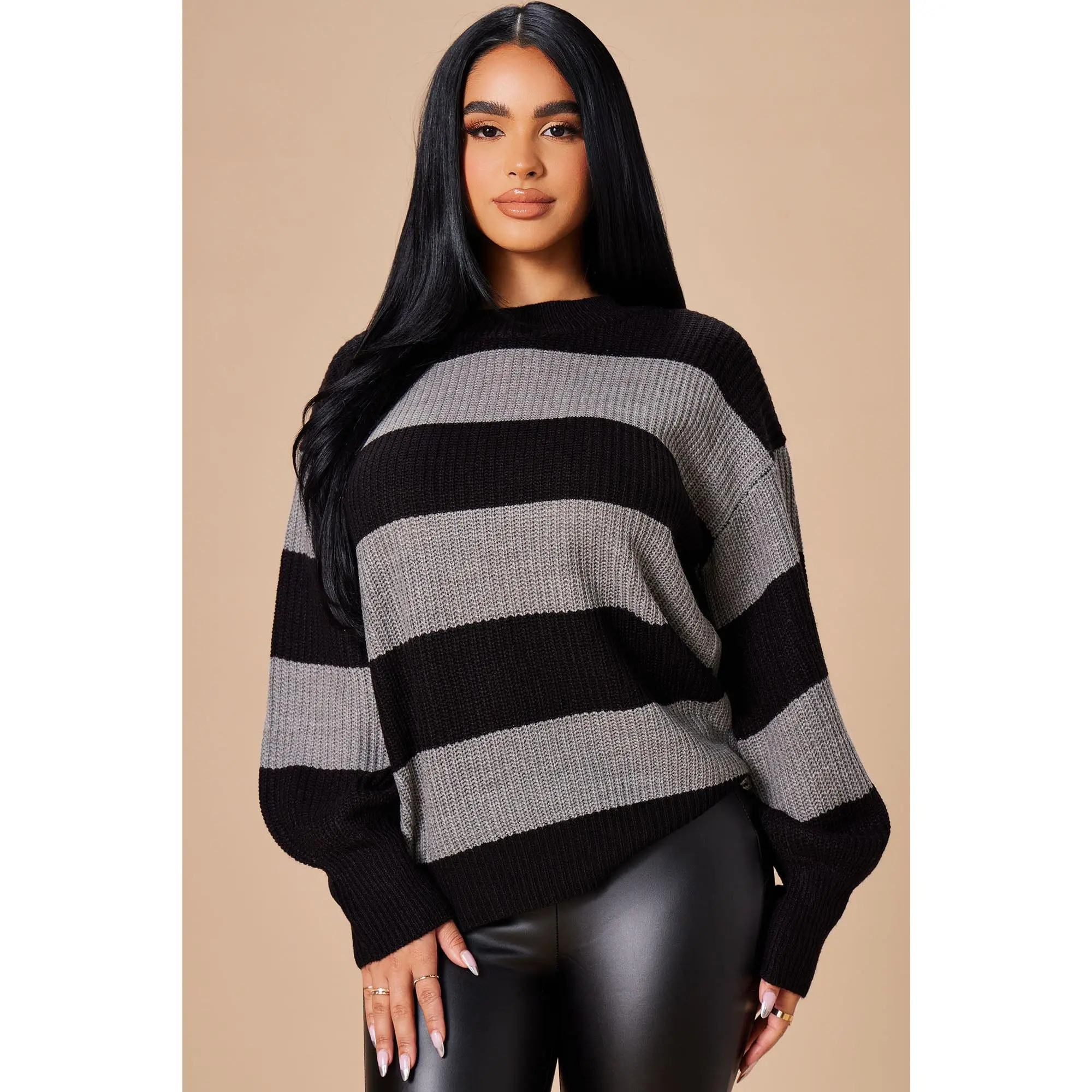 Autumn Dreams Striped Sweater - Grey/Black