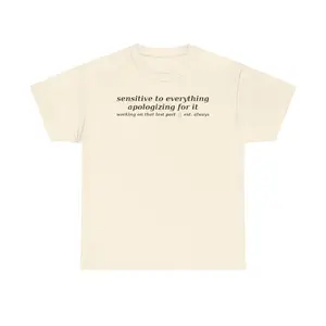 Menswear Cotton Round Neck Oversized T-Shirt - Relaxed Fit Casual ADHD Humor Tee for Neurodivergent Individuals (Sensitive to Everything Apologizing for It Design)