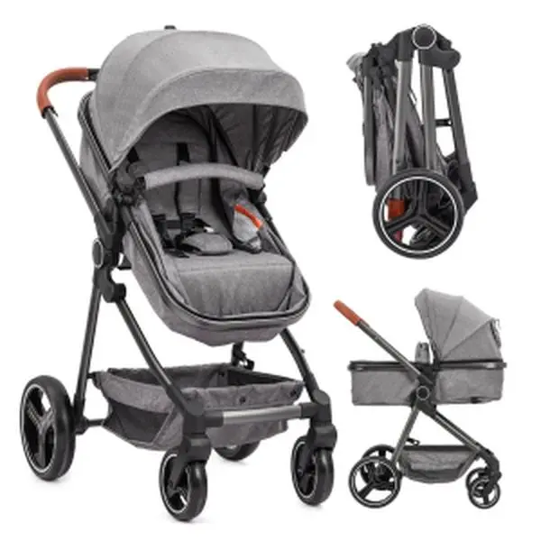 GAOMON Stroller for Newborn, Convertible Baby Pram with Reversible Seat and One-Hand Fold, High Landscape Toddler Infant Pushchair with Storage Basket, Adjustable Backrest & Canopy, Grey