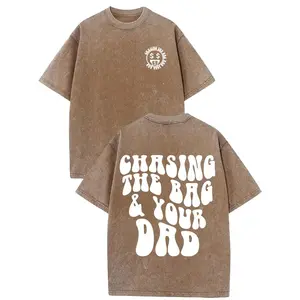 Chasing The Bag&Your Dad Prints, Washed To Make Old T-Shirts, Casual Novel Men'S T-Shirts, Short-Sleeved Summer Shirts, Comfortable Fit, Fashionable Street Style Round Neck T-Shirts, Suitable For Daily And Outdoor.