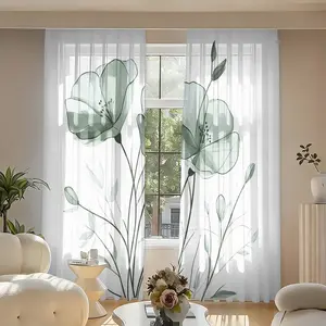 2 pieces of high-definition digital light green ink-patterned beautiful curtains. They have UV filtering function to protect privacy, are resistant to fading, can be washed by hand or machine, and are suitable for bedroom and living room home decoration.