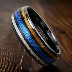 Men's Fishing Line, Whiskey Wood, & Deer Antler Ring Men's Fishing Line, Whiskey Wood, & Deer Antler Ring