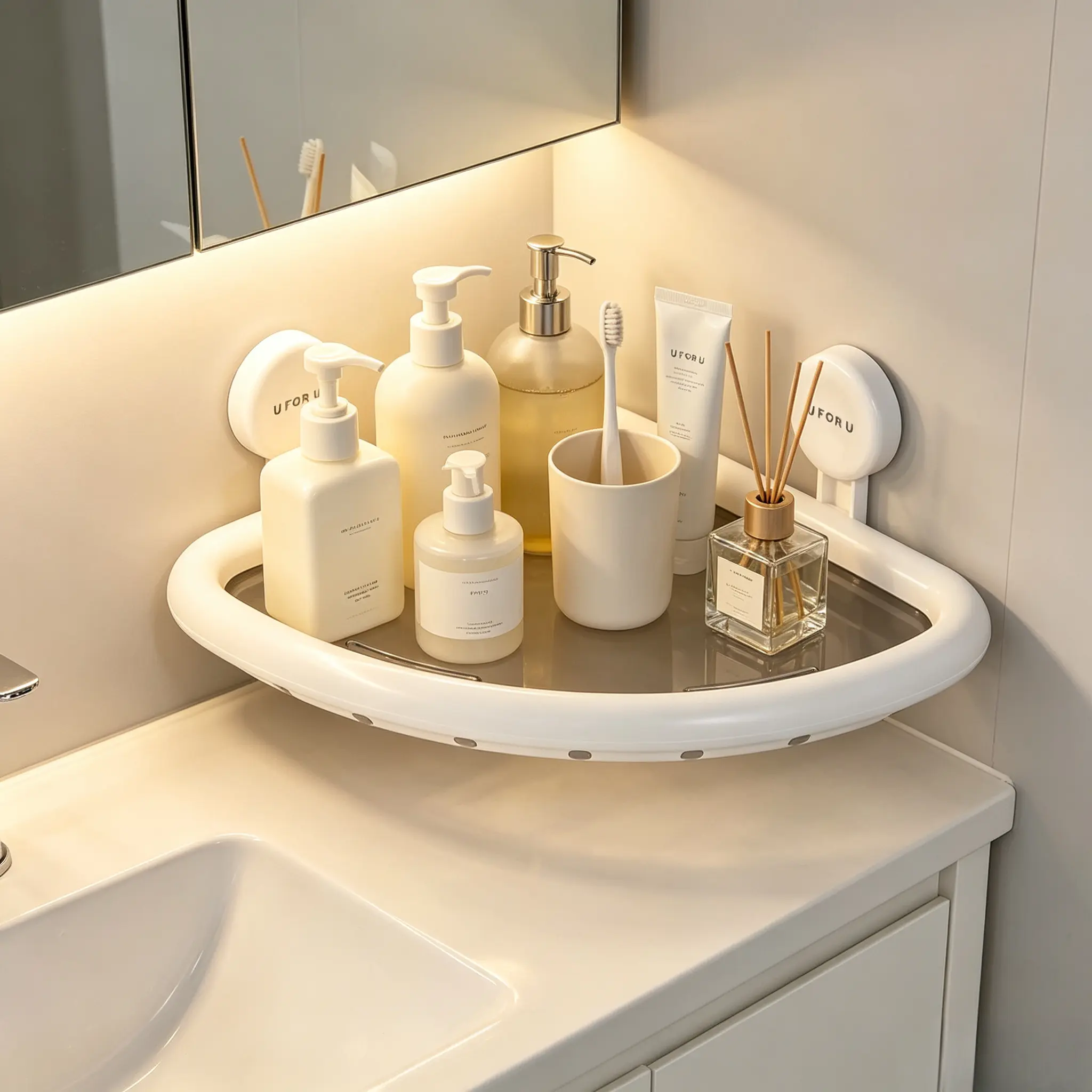 Suction cup corner shower storage rack, no drilling required, wall-mounted removable bathroom organizer, waterproof drill-free shower storage basket, suitable for bathroom corners, ideal for renters—storage for toiletries and shampoo.