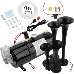 178DB 4 Trumpet Horns Train Horns Kit for Super Loud Air Horn 150 PSI 12V Air Compressor Air Tank Can for Trucks Car Jeep Or SUV Automotive