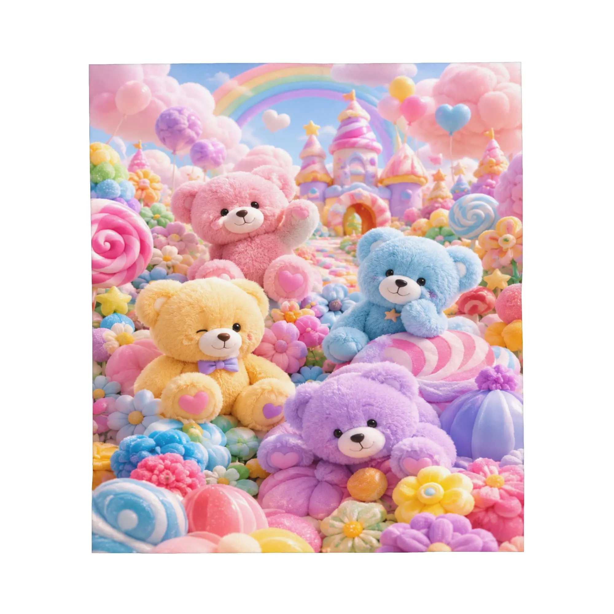 Candy Paradise Teddy Bear Blanket, Lightweight Soft fluffy Flannel Teddy Bear Throw Blanket, For Couch Bed Sofa Bedroom Living Room Travel Office All Season Use
