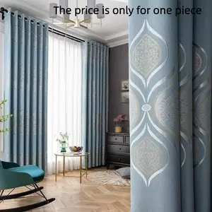 1pc Blackout Curtain for Living Room, Bedroom Roll-Up Floral Pattern, Nordic Minimalist Style, Vintage Thermal Insulated Curtain with Ring Holes, Blue Rural Style