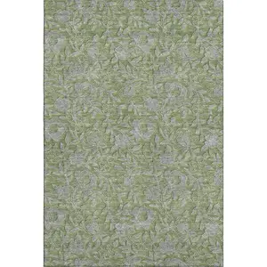 HomeRoots 664636 10x14 ft. Olive Green & Gray Plant-Themed Dirt-Trapping Transitional Machine-Made Rectangle Area Rug, Washable with UV Protection, Dirt-Trapping Area Rugs, Plant-Themed Area Rugs