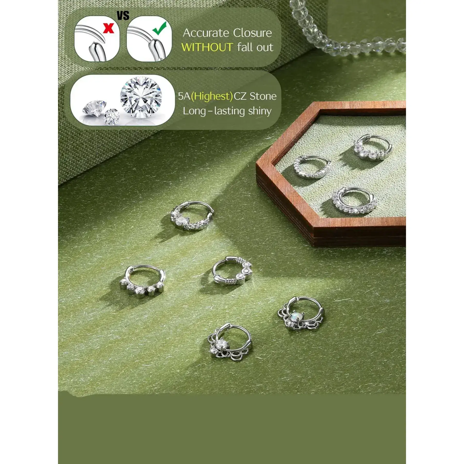 16g Diaphragm Click Ring, Diaphragm Perforation Ring, Stainless Steel Cz Opal Cartilage Spiral Ear Screen Ring, Earring Nose Ring, 10mm Perforated Jewelry Set 16g Diaphragm Click Ring, Diaphragm Perforation Ring, Stainless Steel Cz Opal Cartilage Spiral Ear Screen Ring, Earring Nose Ring, 10mm Perforated Jewelry Set