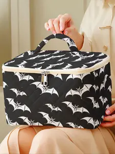 Bat Pattern Makeup Bag, Large Capacity Travel Toiletry Bag, Portable Travel Makeup Bag, Zipper Makeup Organizer Pouch, Versatile Storage Bag, Travel Cosmetic Bag, Travel Essentials