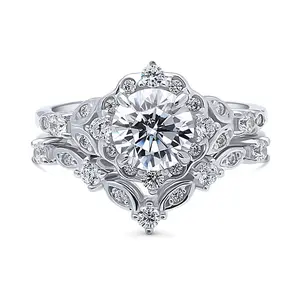 Halo Art Deco Chevron V Shaped CZ Ring Set in Sterling Silver