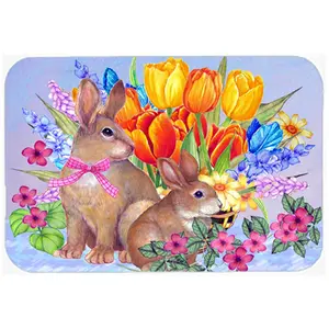 212 MAIN Large Tempered Glass Cutting Board - Carolines Treasures PJC1067LCB, New Beginnings Easter Rabbit Colorful Art Design, Heatproof Food-Safe Kitchen Chopping Board