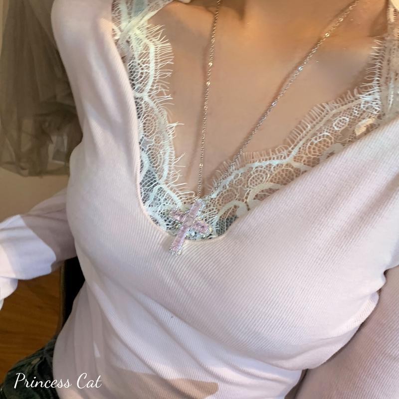 Pink Cross Necklace Everyday Fashion Accessory for Men and Women Ideal Christmas Gift with Elegant Design and Durable Chain