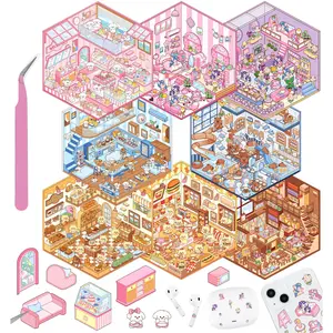 DIY 3D House Stickers, Sticker Book, Fun DIY Stickers Scene Make Your Own Mini House Cute Cartoon Animal Scene Sticker for Kids Adult Sticker Art Relief Stress Pass The Time