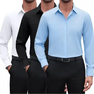 3-Pack — Men’s Formal Dress Shirts, Long Sleeve, Solid Color, Lapel Collar, Button Closure, Breathable, Suitable for Business Casual Outings, Men’s Clothing