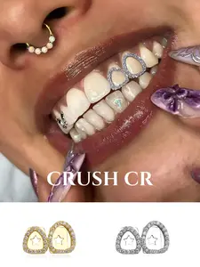 CRUSH CR 14K Gold Plated Open Face Iced Out Star Grillz, Tooth Gems for Women Men CZ Stones with Hollow Teardrop Design Hypoallergenic Removable Perfect for Hip Hop Concerts Streetwear Club Nights Durable Tarnish-Resistant Plating Bling