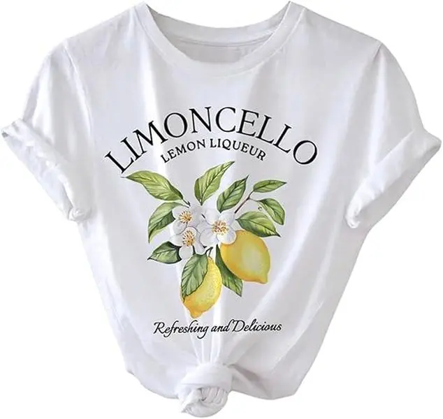 [100% Cotton] Women's Lemon Shirts Letter Fruit Printed Graphic Tees Short Sleeve casual t-shirt