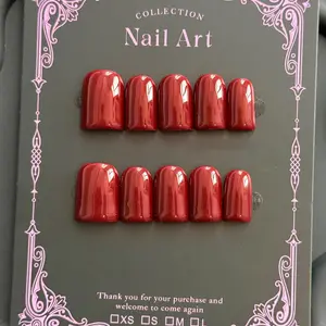 10pcs Square Press On Nail Art Stickers, Y2K Style, Short Length, Deep Wine, Glossy Fake Nails, Glossy Moisturizing, Luxurious Texture, Perfect Gift for Women