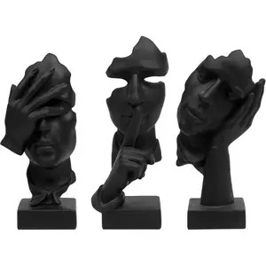 3 Pcs Black Thinker Statue Set, Silence Is Golden Abstract Resin Sculptures, Modern Invisible Speechless Art Figurines, Minimalist Tabletop Ornament, Elegant Home Office Decoration for Desktop, Bookshelf  Stylish Accent Piece for Spring Home Decoration