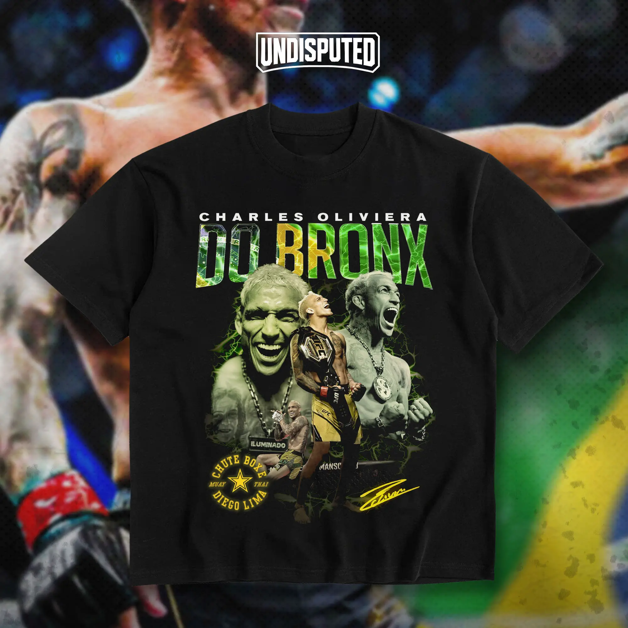 UNDISPUTED Charles Oliveira Do Bronx UFC Heavy Cotton T-shirt MMA Fight Night Shirt Fan Apparel Pump Cover Casual Street Style Short Sleeve Crew Neck Medium Length Direct-to-garment