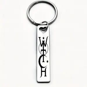 1pc Witch Theme Gothic Cross Keychain, Fashionable Durable Keyring, Decorated with Witch Pattern, New Moon and Stars, Perfect for Halloween Gifts