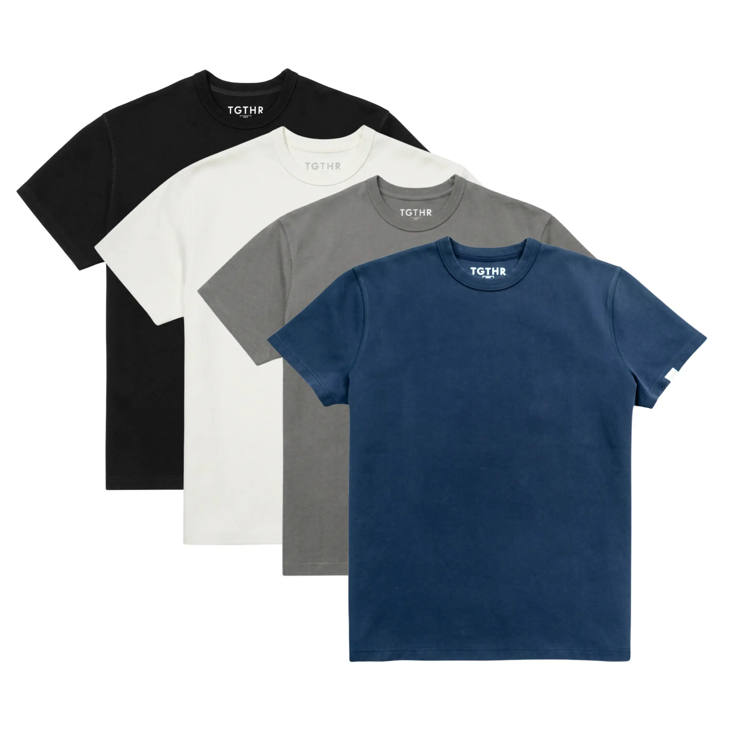 TGTHR TG1 Men's Heavyweight Cotton T-Shirt 4-Pack - Black, White, Charcoal Gray, Blue - 420 GSM, 100% Cotton, Slimming Fit Tees