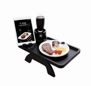 Couch Cup Holder Tray 3 In 1 Clip Sofa Armrest Tray 360 Rotating Phone Holder Foldable Anti Slip For Drink Bottles Snacks Remote Acacia Wood