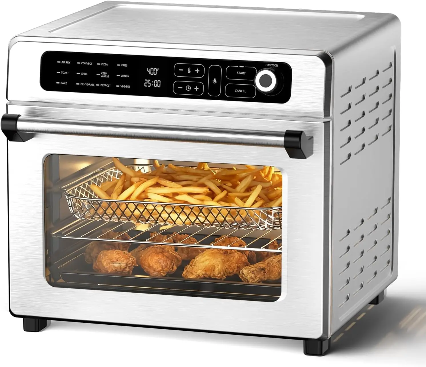 XBEAUTY 25QT Air Fryer Toaster Oven Combo - 12-in-1 Programmable Convection Oven Cooking Equipment, 1750W Digital Countertop Stainless Steel Black for Kitchen Use, Programmable Convection Ovens