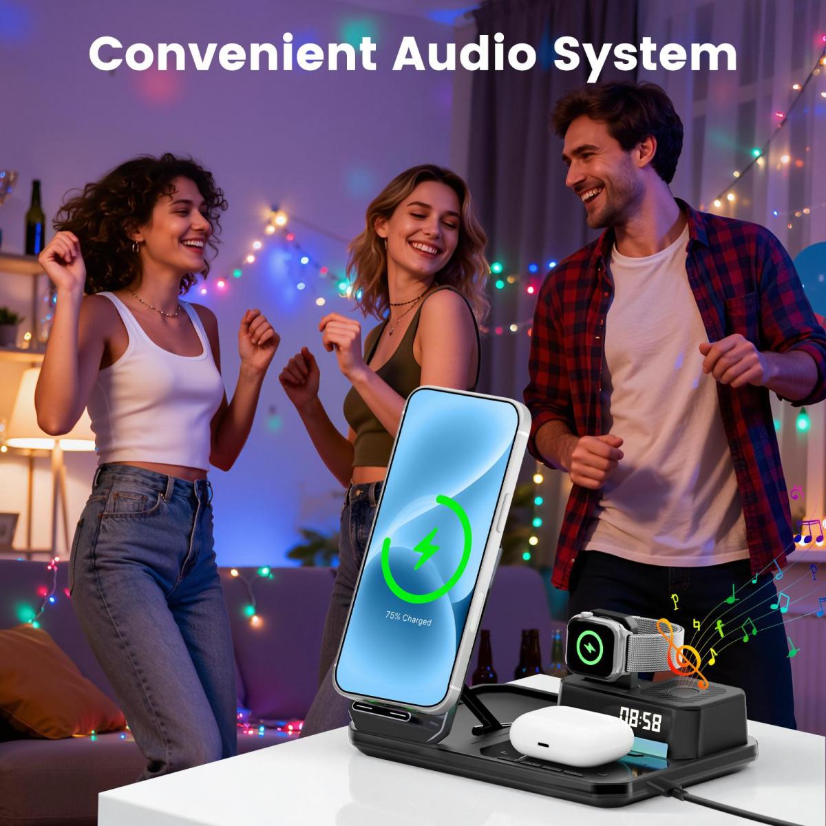 JPTREK 6-in-1 Wireless Charging Station with Speaker & RGB Light – Clean Desk Setup Must-Have