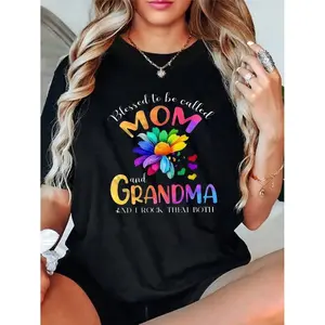 [100% Cotton] Heartfelt And Empowering T - Shirt   Blessed To Be Called MOM And GRANDMA AND I ROCK THEM BOTH  With Colorful Flower Design T-Shirt For Men And Women
