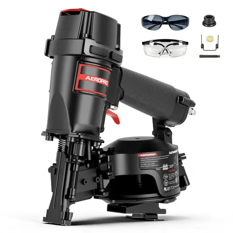 AeroPro CN45N 15-Degree Pneumatic Coil Roofing Nailer, Roofing Nail Gun for Asphalt Shingles, 120-Nail Magazine