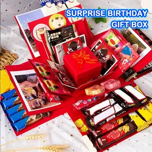 5 Layer Creative Explosion Gift Box, DIY Packaging, Perfect for Birthdays, Christmas, Anniversaries, Anniversary Party Gift, Blue Square, Anniversary Box
