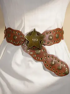 Trendy Western Star Cinch Belt, Boho Dress Leather Waistband, Stylish Accessory for Women, Perfect Fit Design, Western Concho Belts