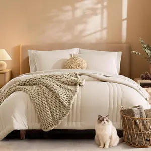 Monbix Full Comforter Set - 7 Pieces Apricot Beige Bed in a Bag Full Size Bedding Sets with Comforters, All Seasons Down Alternative Comforter with Sheets,Pillowcases & Shams