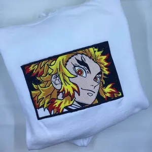Anime Embroidered Sweatshirt, Rengoku Demon Slayer Embroidered Hoodie,Perfect Gift for Anime Fans, Stylish Anime Embroidered Clothing
