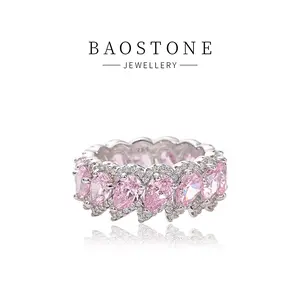 BAOSTONE Lab Created Artificial Gemstone 925 Silver Ring-Meteorite (Pink)-#J148