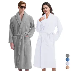1pc Unisex Lapel Bathrobe, Long Robe, Long Sleeve, Multiple Colors, Plush Soft Warm, Absorbent, Quick Drying, Shawl Collar Bathrobe, Dressing Grown, Homewear, Suitable For Home, Hotel, Bathroom, Swimming Pool, All Seasons Use, Bathroom Decor