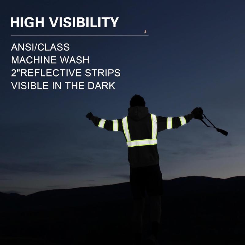 High Visibility Safety Sweater Black Hoodie Pullover with Reflective Strips for Enhanced Visibility
