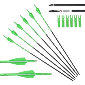 12PCS 28" Arrows for Compound Bows,Carbon Hunting Arrows for Archery Spine 500 with 100 Grain Screw Tips,Green/Orange