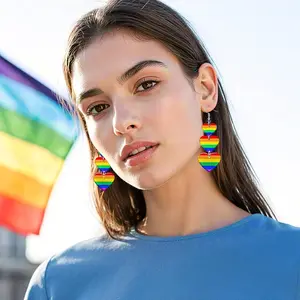 LGBTQ Rainbow Pride Earrings for Women Triple Love Heart Earrings Dangling Gay Lesbian Bisexual Transgender Jewelry Accessories for Pride Month