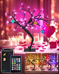 Avatar Controls 16" Smart Indoor Christmas Decorations Cherry Blossom Tree Lights, DIY Color Changing LED Artificial Flower Bonsai Tree Night Lights Chasing Effect App Control for Table Room, Metal Base(USB Operated) Set Ornaments