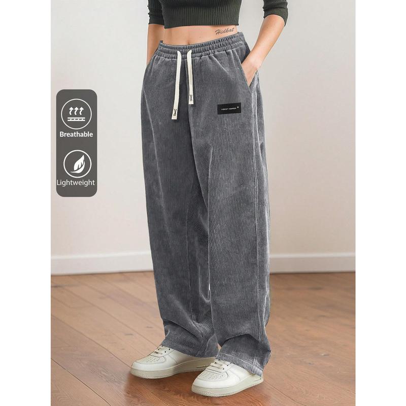 Women's Straight Leg Corduroy Pants Featuring Drawstring Elastic Waist, Fit for Casual, Sports, Hiking, Spring/Autumn