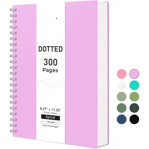 Dotted Journal Notebook, 300 Pages, A4 Large Size (8.2'' x 11.2''), 100 GSM Thick Paper, Flexible Plastic Cover, Spiral-bound, for Journaling, Planning,  (Lilac)