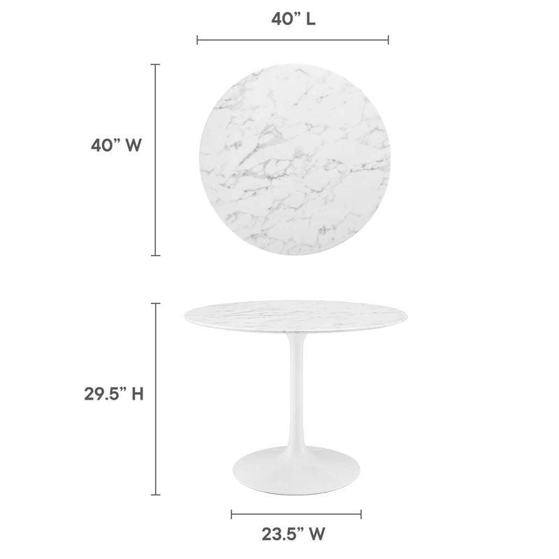 Modway Lippa 40" Round Artificial Marble Dining Table in White