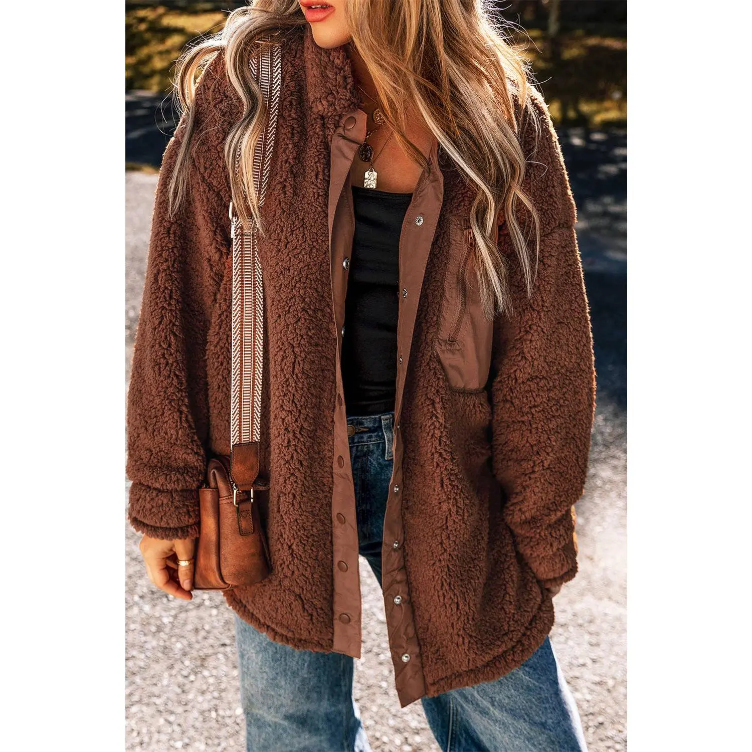 Faux Teddy Bear Jacket- Red Clay
