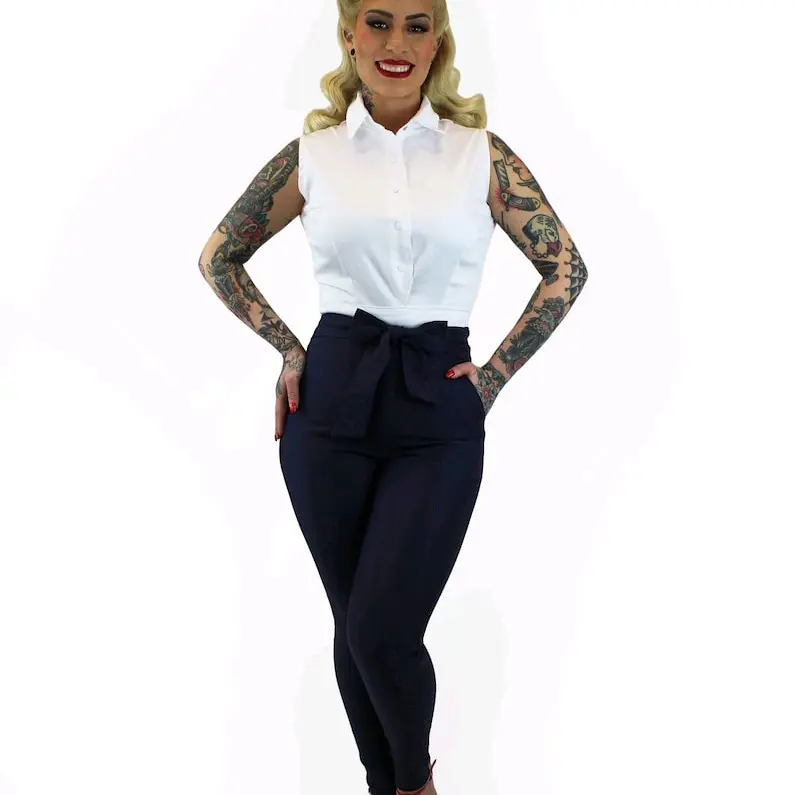 Pin Up Pants, Tie Waist Navy Cigarette Pant XS-3XL