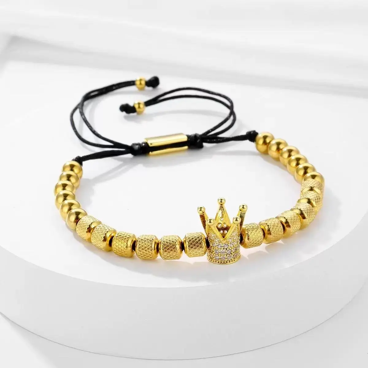 Hip-hop luxury Roman royal crown pendant men's bracelet, adjustable opening, couple's jewelry gift.