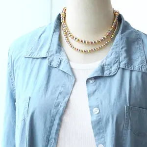 Tricolor 18K Gold Plated Beaded Necklace